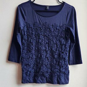 J. Crew Navy Floral Lace Jersey Size XS